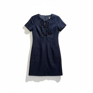 Karl Lagerfeld Navy Lace-Up Sheath Dress | Short Sleeve | NWT